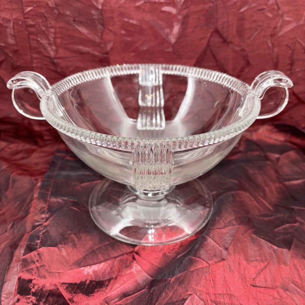 Vintage US Glass Company Cascade Crystal Clear Footed Compote Candy Bowl No Lid